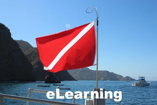 Scuba Diver eLearning package include eLearning activation code, textbook, dive table, log book, and certification card.